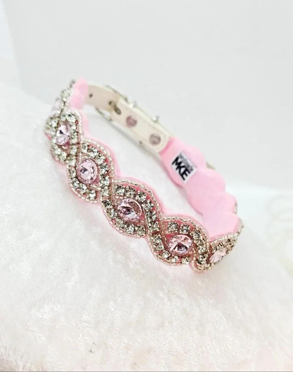 Pink Bling Rhinestone Collar; Rhinestone Collar; Adjustable Collar; Faux Leather
